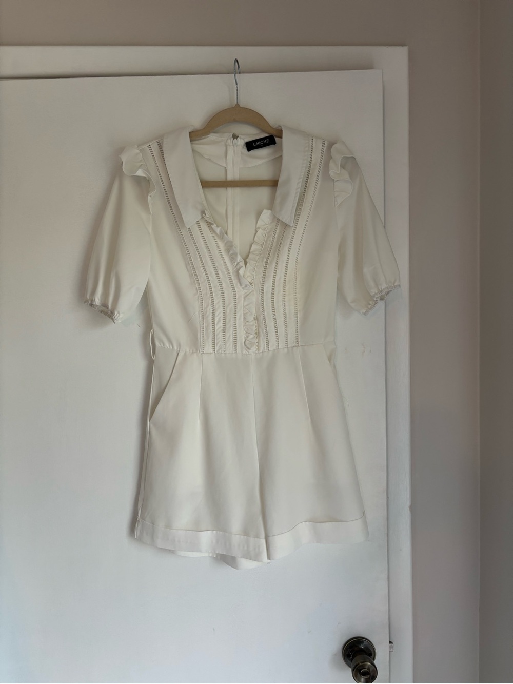 ChicMe Cream Ruffle-Trim Tunic Romper